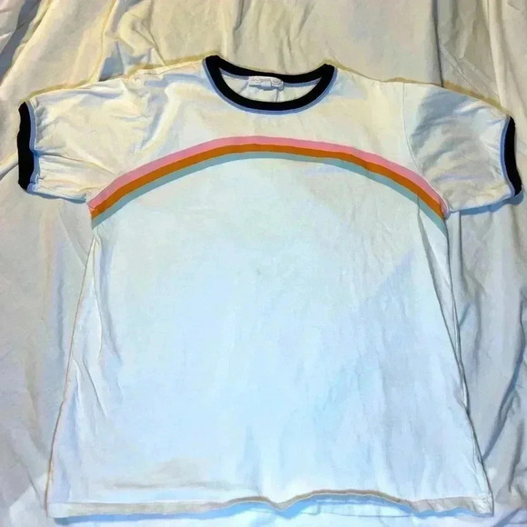Don’t Ask Why Tops - White Tee- with rainbow Don’t Ask Why Brand.